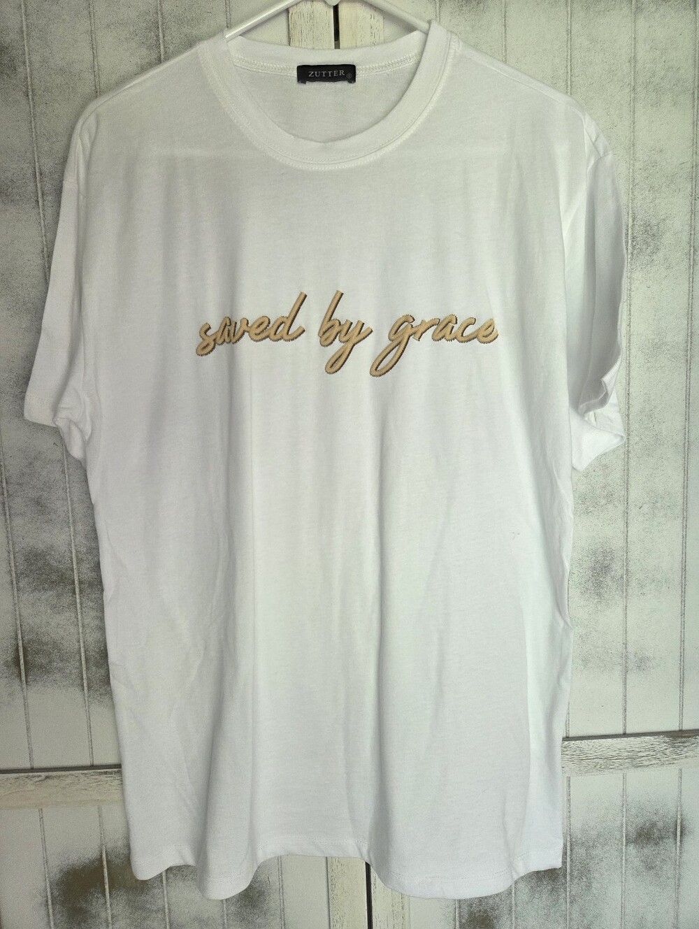 Zutter "Saved by Grace" Embroidered White Graphic Tee